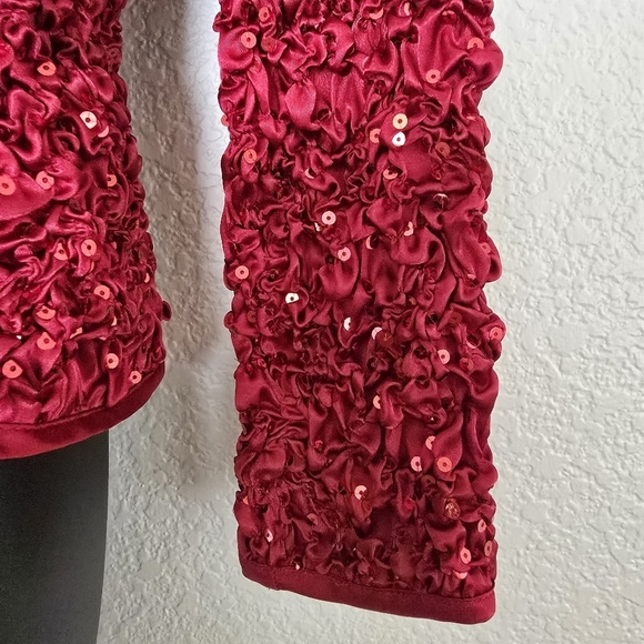 Msk Evenings Rusched Red Sparkle Sequin Stretchy Jacket Small - Picture 8 of 10